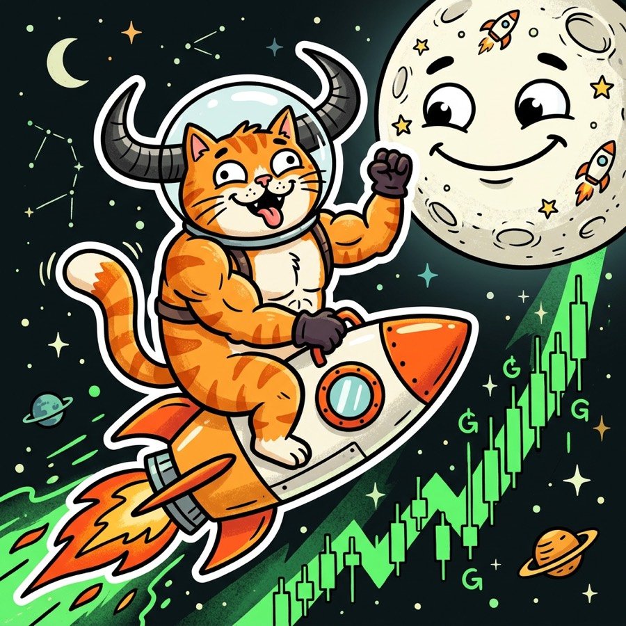 CatBull rides a rocket